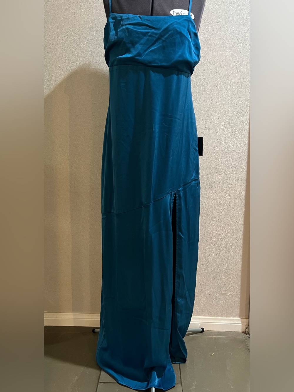 Lulu's Teal Satin Dress with Side Slit